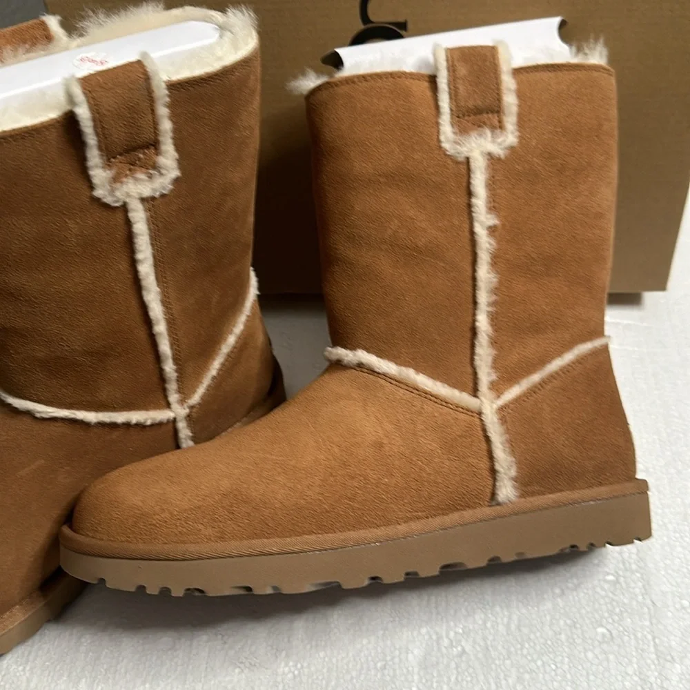 Ugg women classic short spill seam tan brown boot size 10new warm fall winter